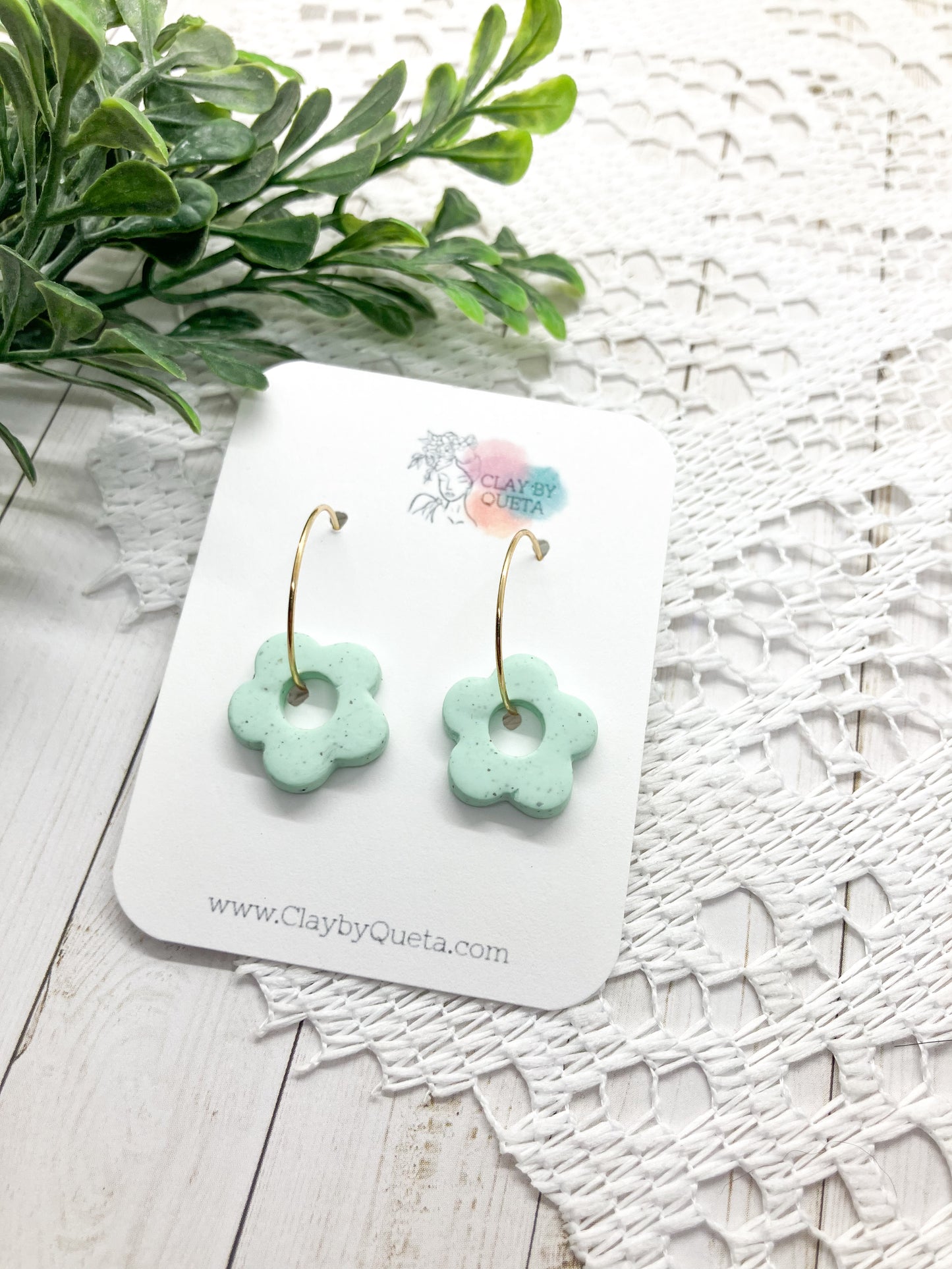 Mini Hoop Mint Flower Earring