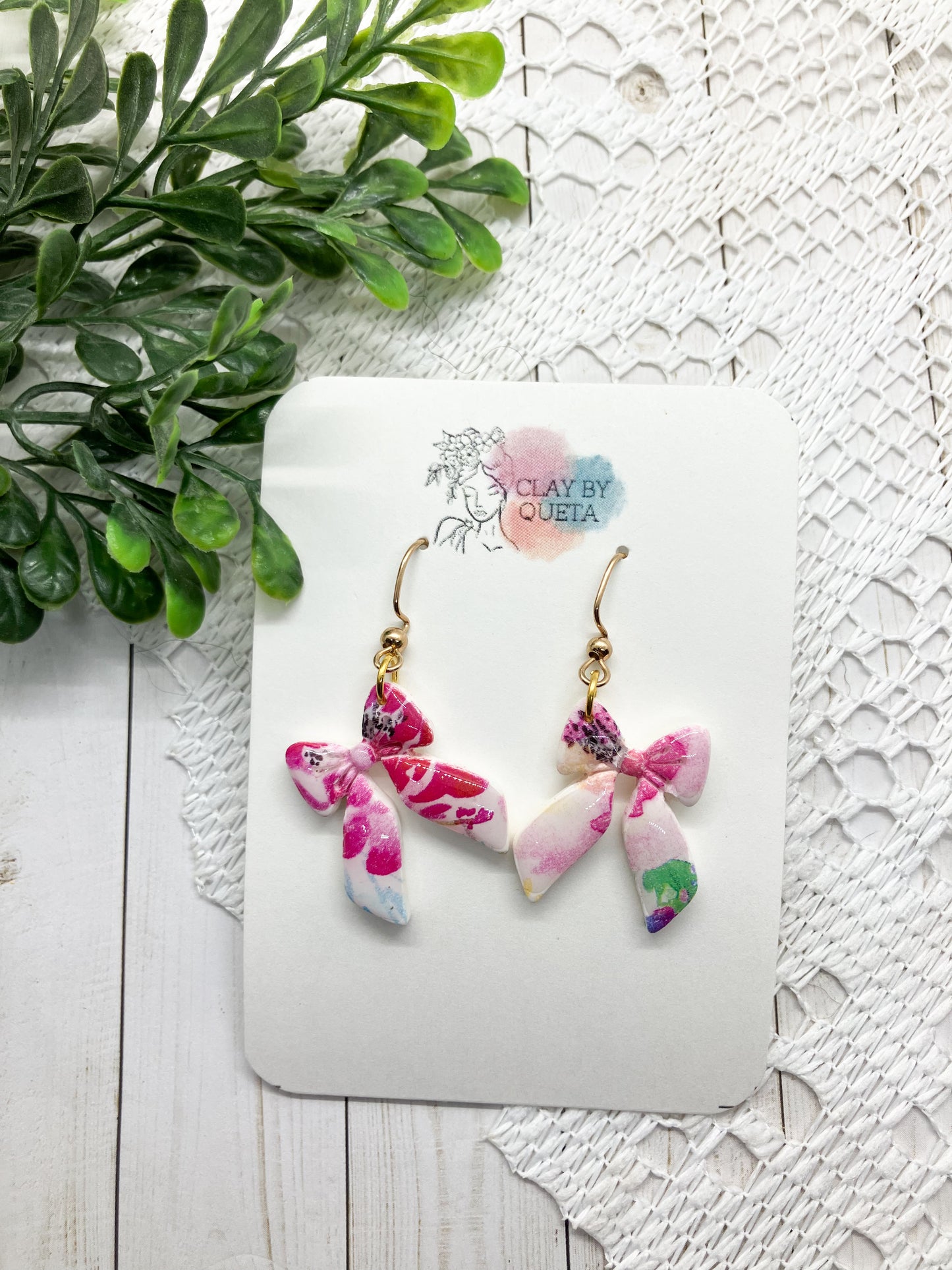 Pink Flower Mix Bow Earrings