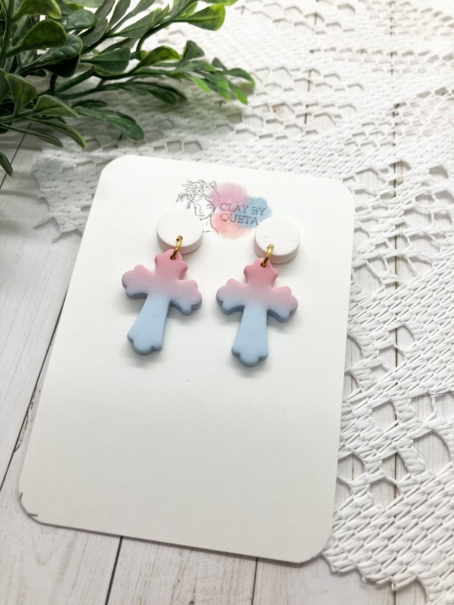 Pink/Sky Blue Cross Earrings