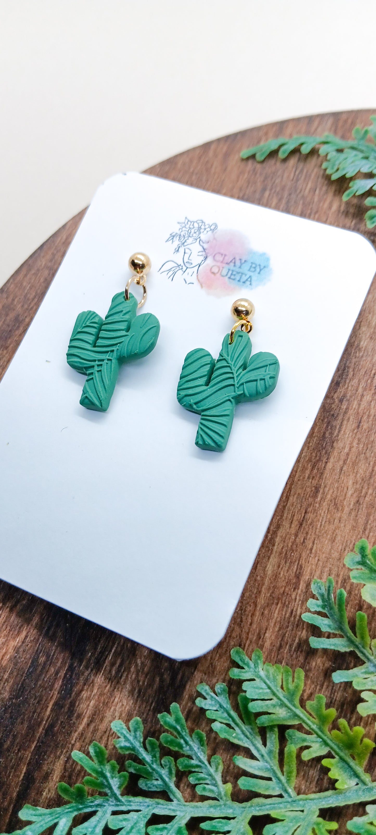 Leaf Print Cactus Dangle