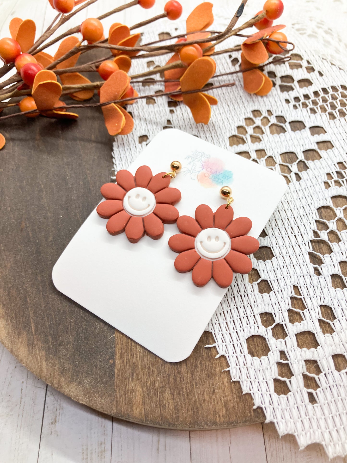 Fall Smiley Flower Earring