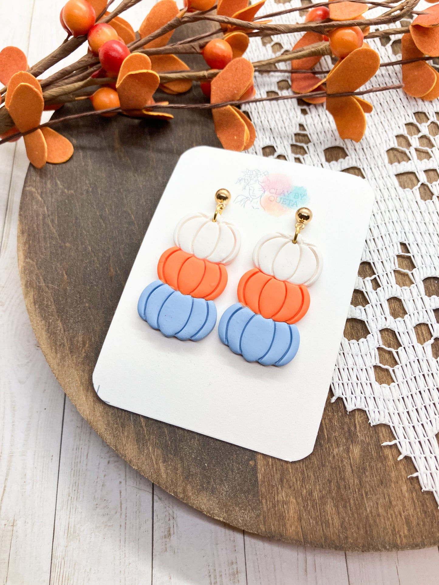 Blue 3Tier Pumpkin Stack Earrings