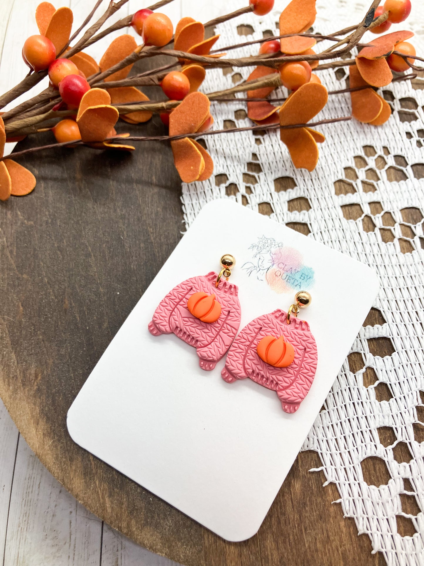 Pink Pumpkin Sweater Earrings