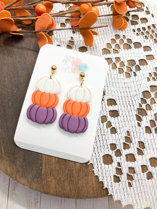 Purple 3Tier Pumpkin Stack Earrings