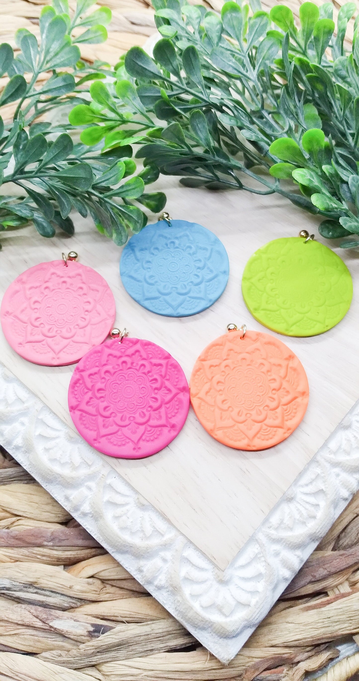 Circle Tile Earrings- Multicolor- Circle Dangle Earring- Large Earrings - Polymer Clay Dangle Earrings - Lightweight Jewelry for Women