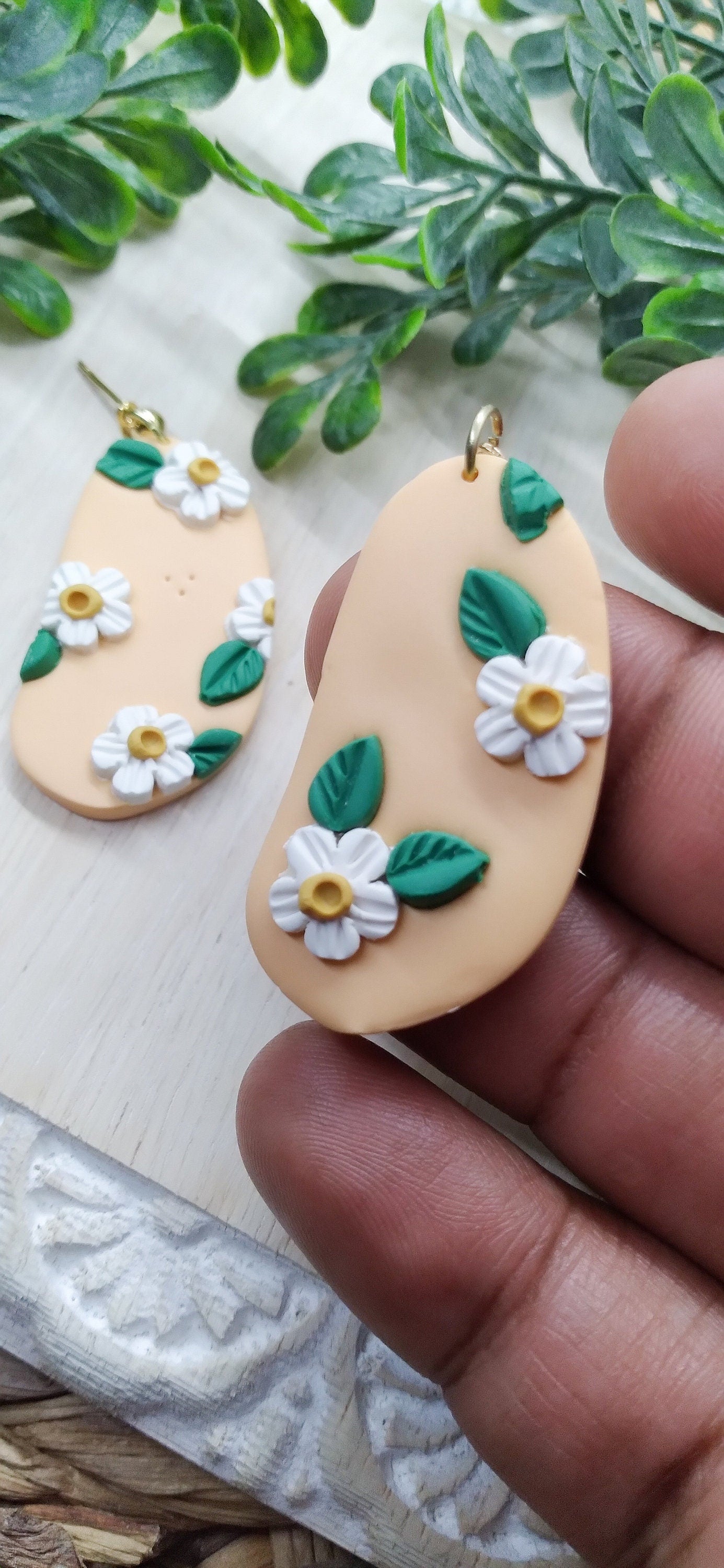 The Bean - Floral Dangle Earring - Polymer Clay Dangle Earrings - Lightweight Jewelry for Women - Gifts for Women