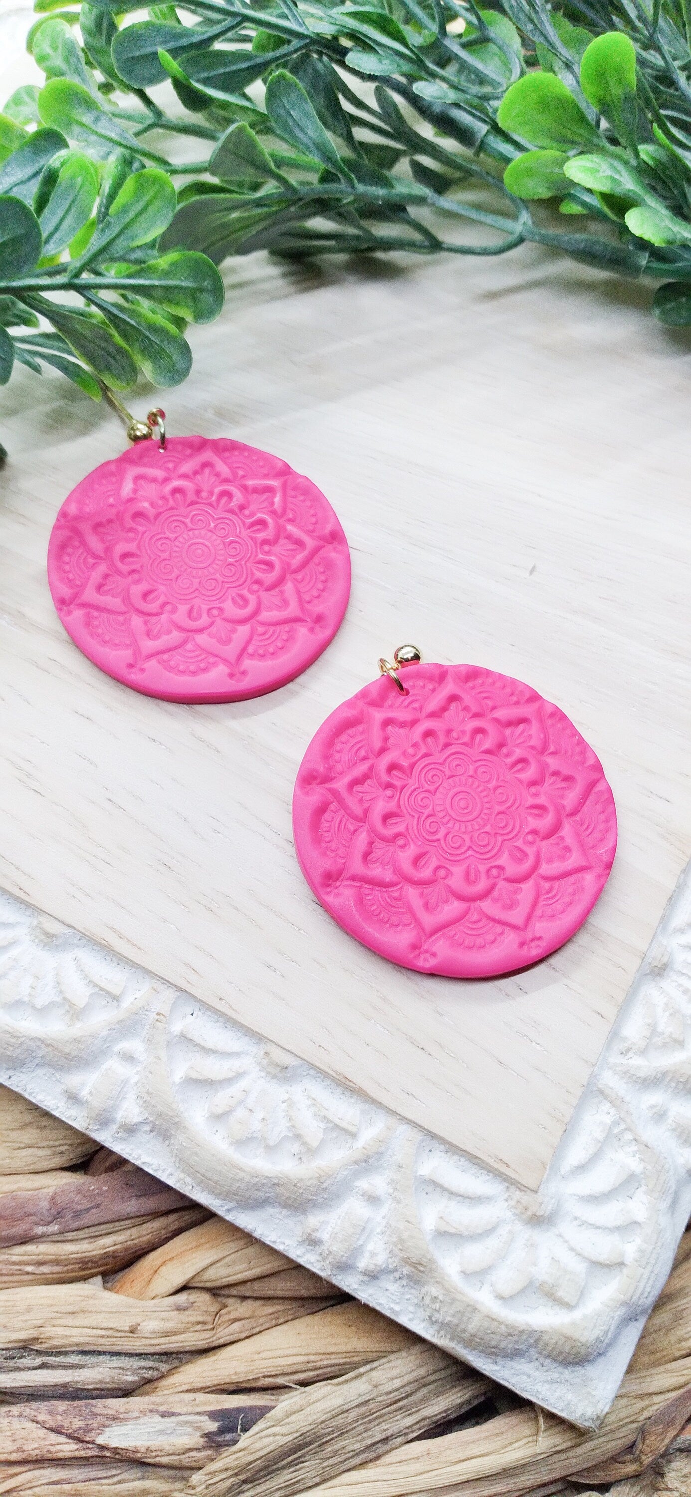 Circle Tile Earrings- Multicolor- Circle Dangle Earring- Large Earrings - Polymer Clay Dangle Earrings - Lightweight Jewelry for Women