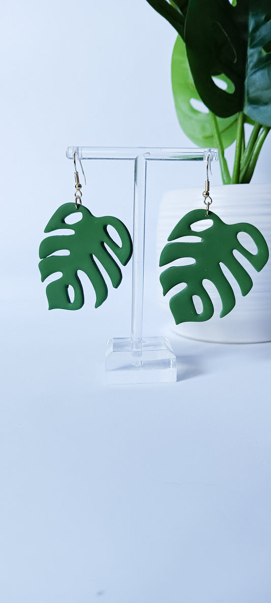 Monstera Earrings- Monstera Dangle Earring- Large Leaf - Polymer Clay Dangle Earrings - Lightweight Jewelry for Women - Gifts for Women