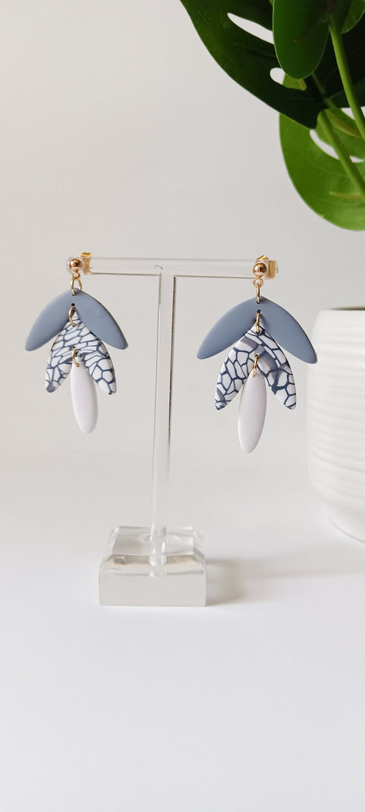 Botanical Leaf Dangle-Dangle Earrings- Clay Earrings- Marble Earrings- Polymer Clay Earrings- Leaf Dangle Earrings- Statement Earrings